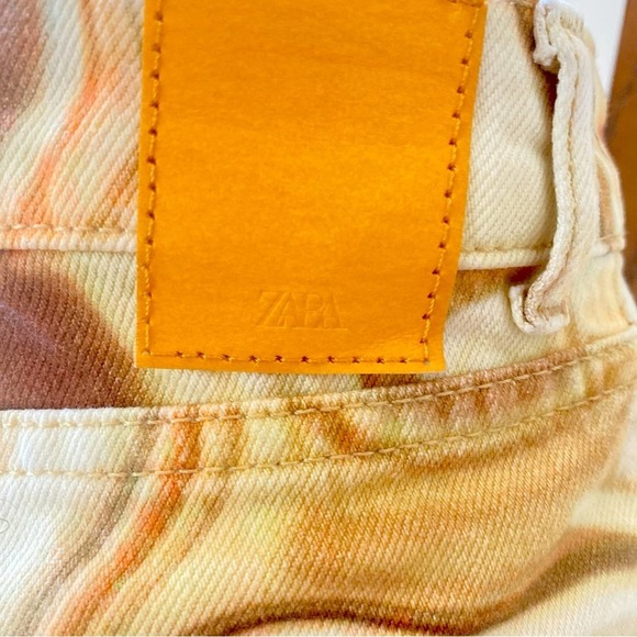 NWT ZARA Mid Rise Straight Leg Brown Swirl Jeans, size 0 - Picture 6 of 13
